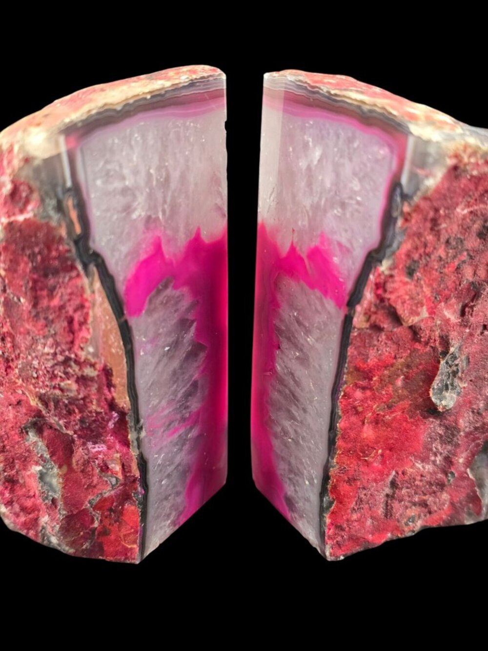 Pink Agate Geode Bookends - Polished Stone Natural Rough Edges - 2-Piece Set - Picture 8 of 16